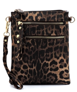 Leopard Multi Zip Pocket Crossbody Bag LE002 Brown